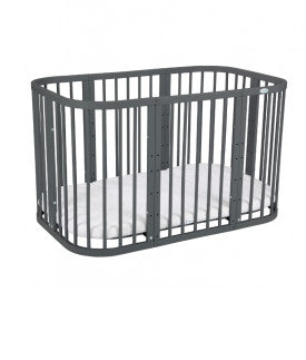 Patut Rotund Evolutiv pentru Copii, 7in1, Saltele Incluse, Transformabil, Masa de Schimbat, Co-Sleeping, Tarc Joaca, Birou, Scaune, Graphite, Waldin