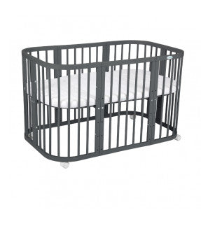 Patut Rotund Evolutiv pentru Copii, 7in1, Saltele Incluse, Transformabil, Masa de Schimbat, Co-Sleeping, Tarc Joaca, Birou, Scaune, Graphite, Waldin