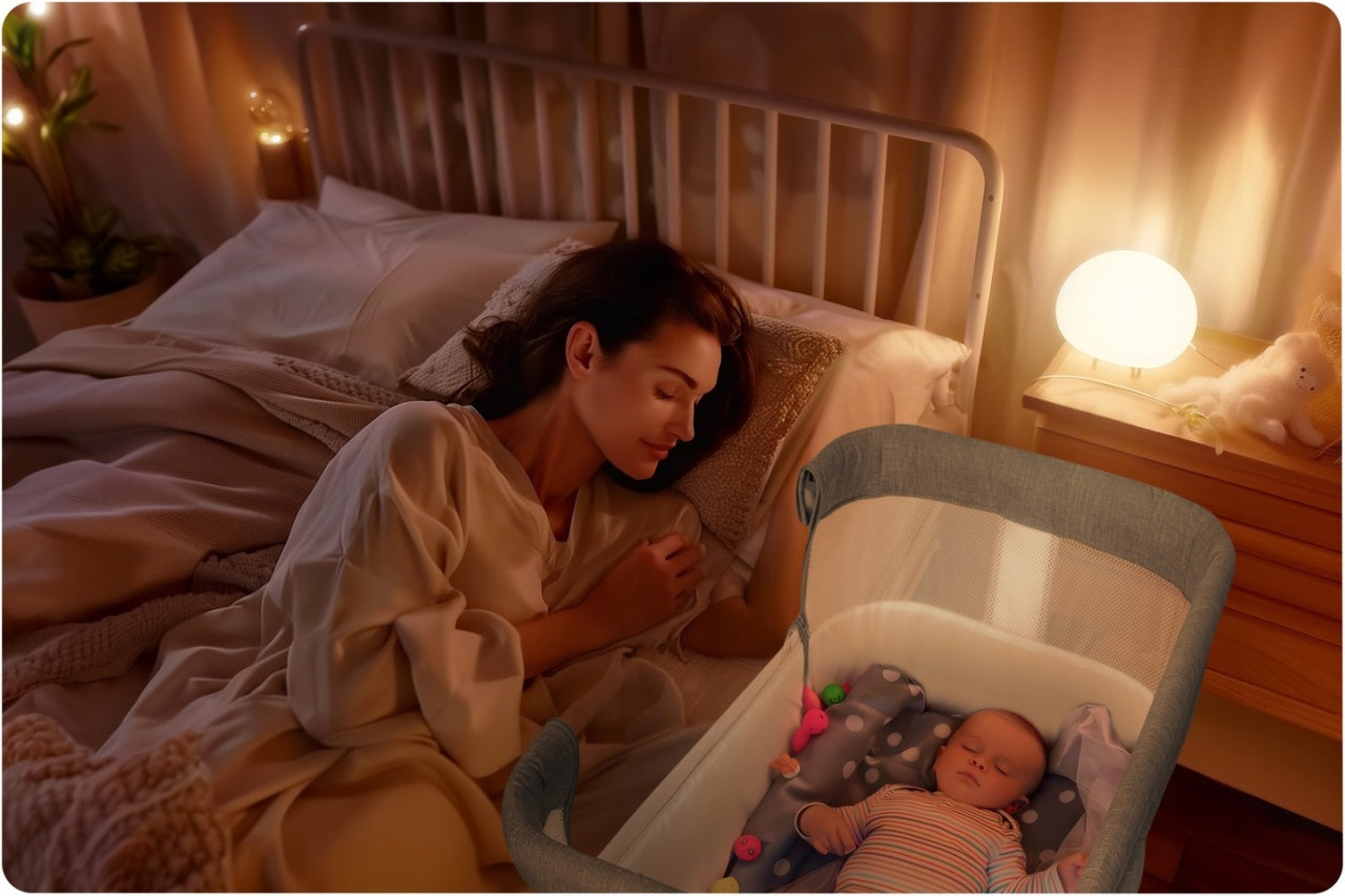 Patut suplimentar cosleeping pentru copii, 80 x 47 cm, Nukido, NK-243, Grey, pliabil, roti blocabile, inaltime ajustabila, saltea, sistem de fixare, sarcina 9 kg