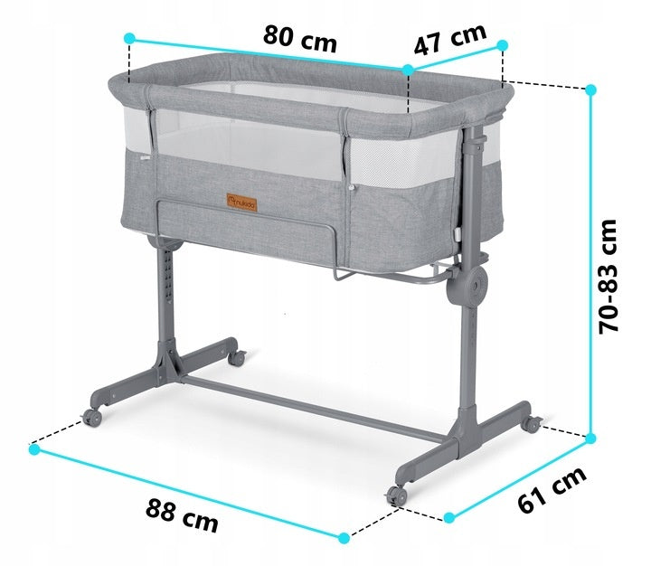 Patut suplimentar cosleeping pentru copii, 80 x 47 cm, Nukido, NK-243, Grey, pliabil, roti blocabile, inaltime ajustabila, saltea, sistem de fixare, sarcina 9 kg