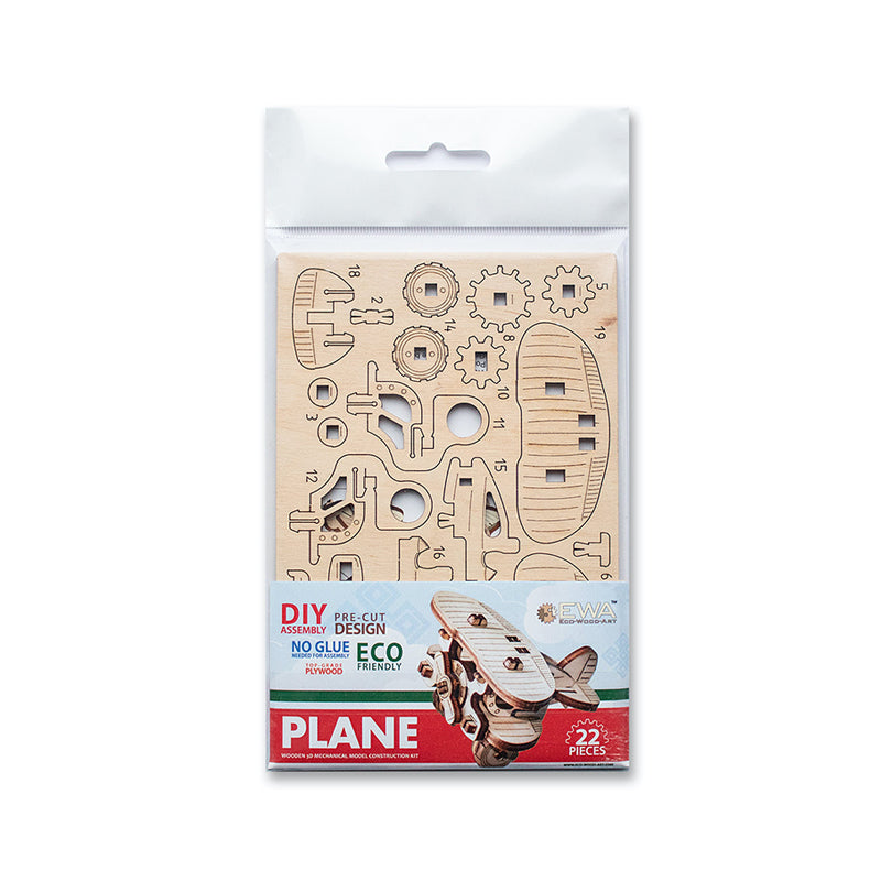 Set constructie mini cu mecanism Puzzle 3D PLANE din lemn 22 piese @ EWA