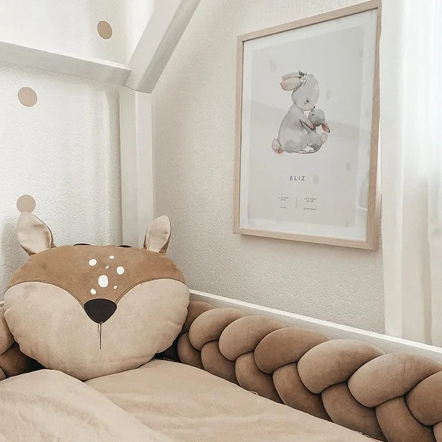 Protectie impletita pentru patut copii, din bumbac catifelat, Velvet Cappuccino, 200 cm, Sparrow