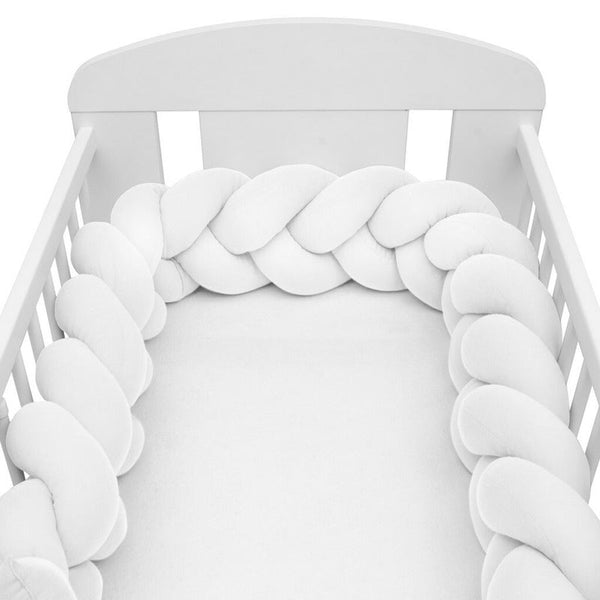Protectie laterala pentru patut, Tip Bumper impletit, Din muselina, Din materiale certificate Oeko Tex Standard 100, Lungime 210 cm, White, New Baby