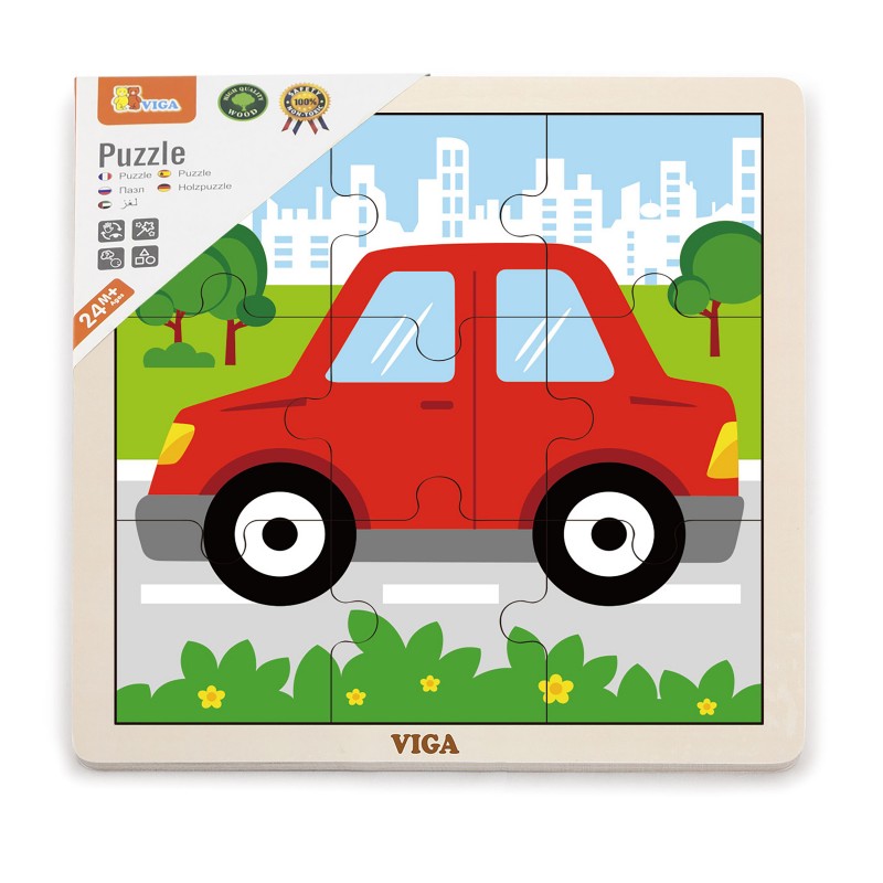Puzzle din lemn in castru, masina, 9 piese, +2ani, VIGA