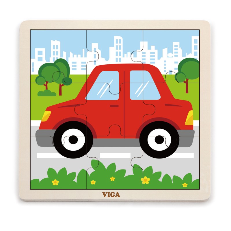 Puzzle din lemn in castru, masina, 9 piese, +2ani, VIGA