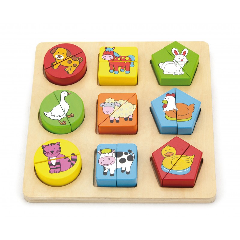 Puzzle din cuburi din lemn cu animale, VIGA