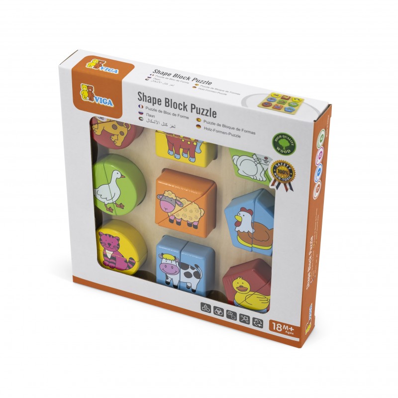 Puzzle din cuburi din lemn cu animale, VIGA
