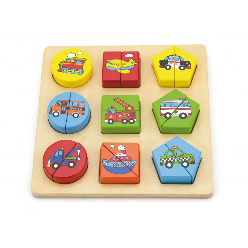 Puzzle din cuburi din lemn cu mijloace de transport, VIGA