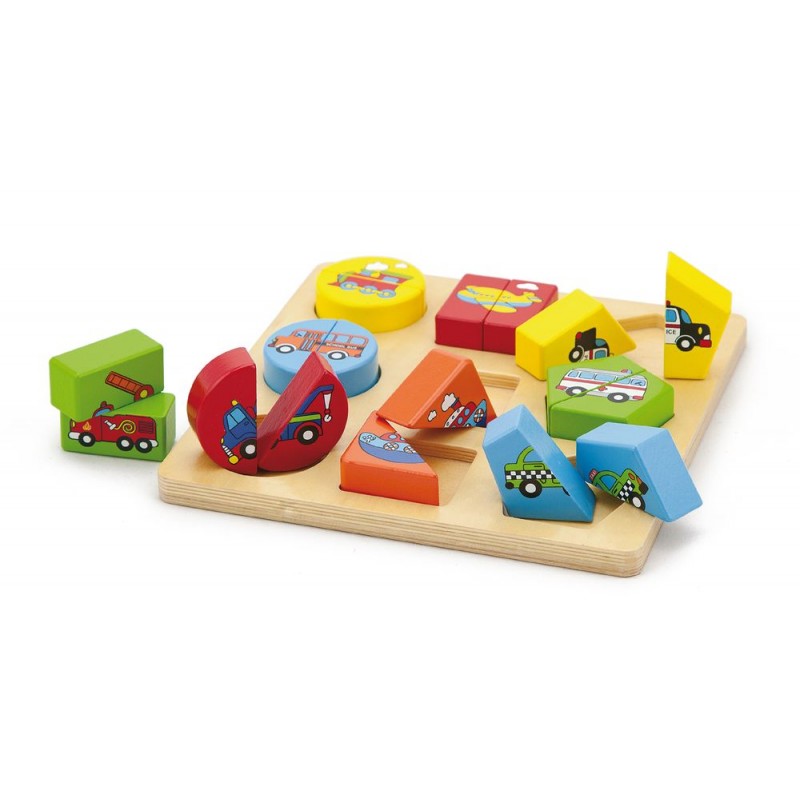 Puzzle din cuburi din lemn cu mijloace de transport, VIGA