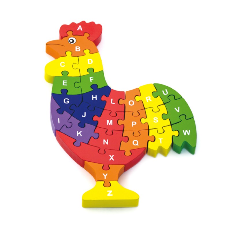 Puzzle din lemn 3D cu litere mici si mari - cocos colorat, VIGA