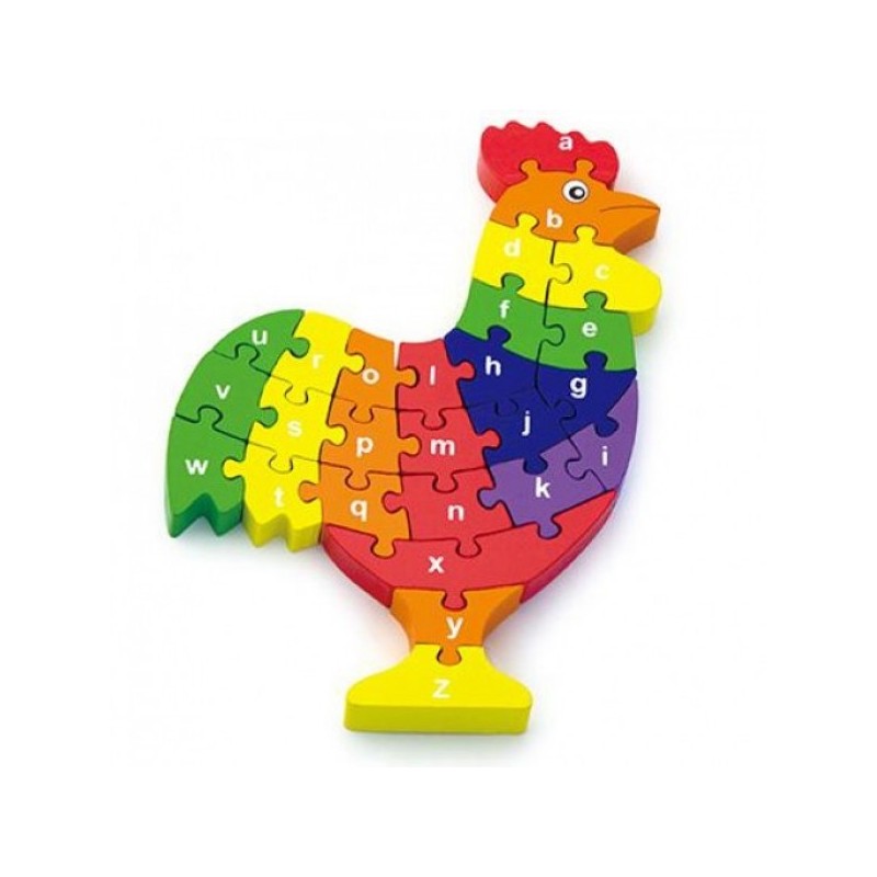 Puzzle din lemn 3D cu litere mici si mari - cocos colorat, VIGA