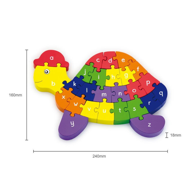 Puzzle din lemn 3D cu litere si cifre - broscuta testoasa, VIGA