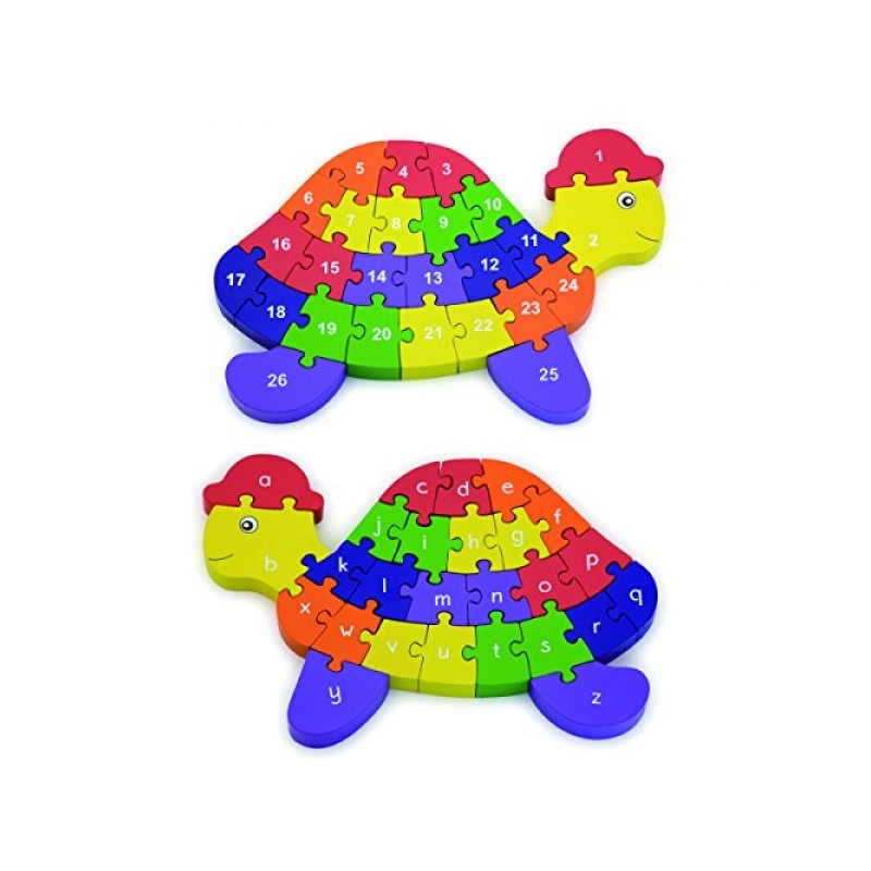 Puzzle din lemn 3D cu litere si cifre - broscuta testoasa, VIGA