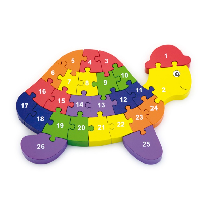 Puzzle din lemn 3D cu litere si cifre - broscuta testoasa, VIGA