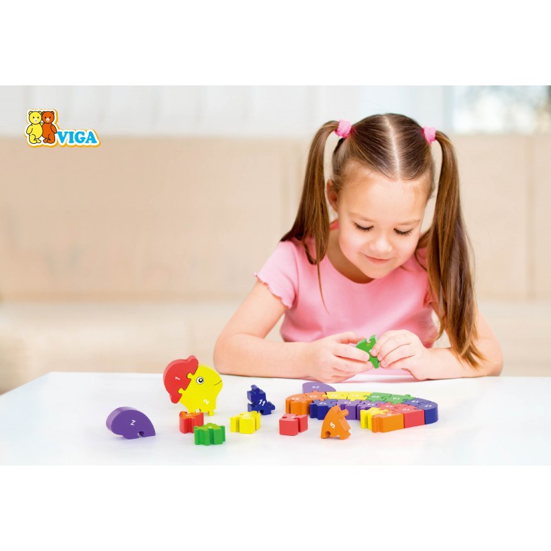 Puzzle din lemn 3D cu litere si cifre - broscuta testoasa, VIGA