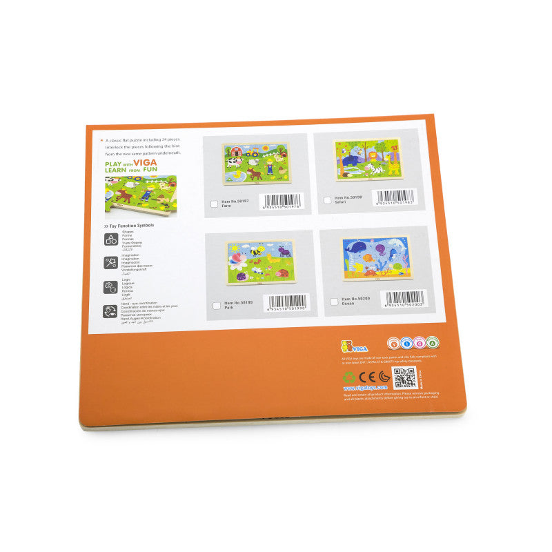 Puzzle din lemn cu 24 piese, Animale din ocean, VIGA