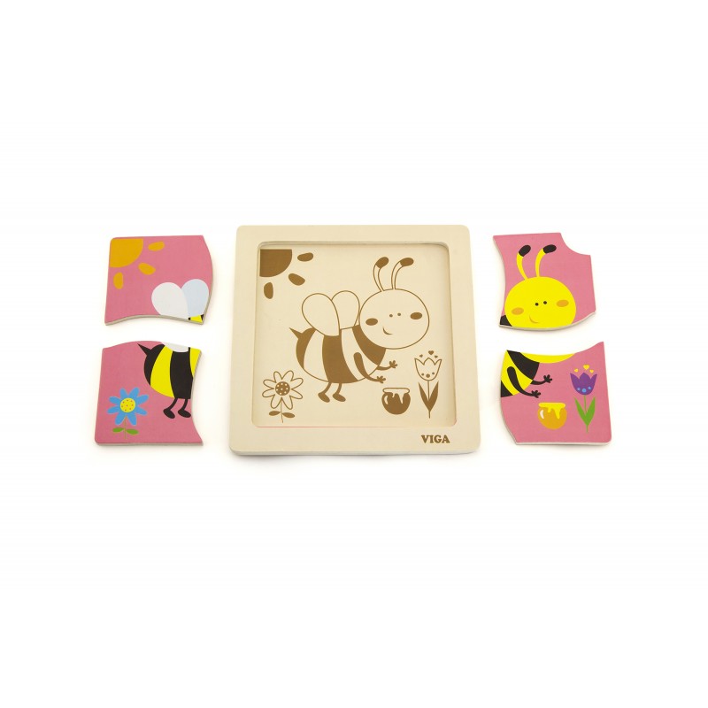 Puzzle din lemn din 4 piese mari - albina, VIGA