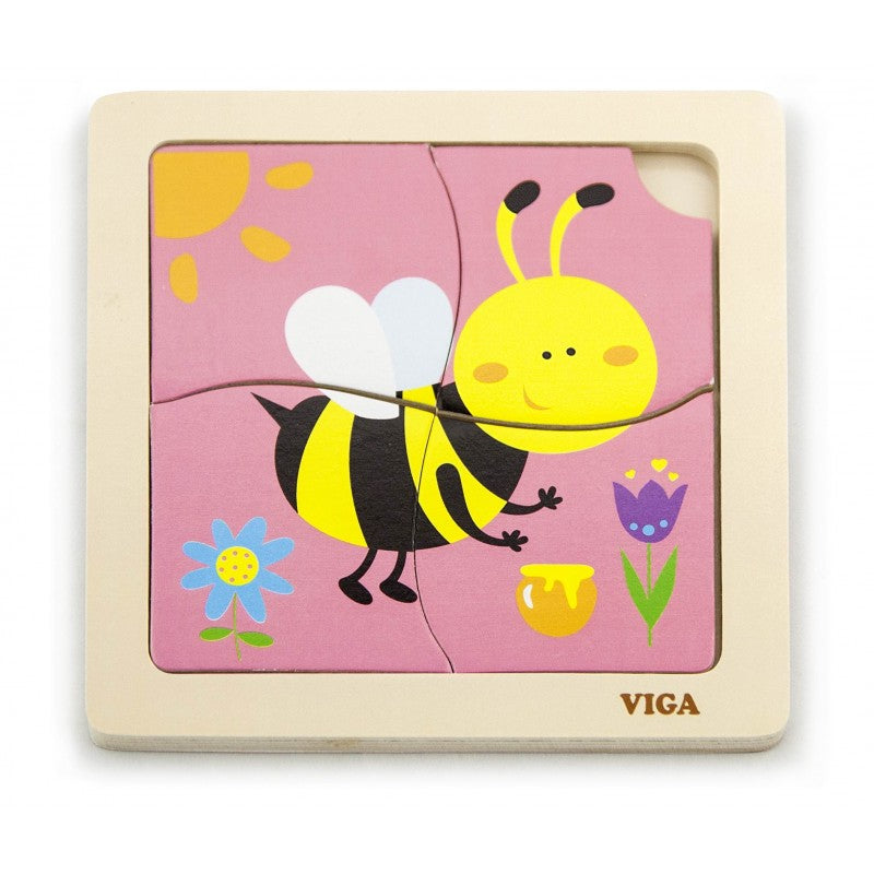 Puzzle din lemn din 4 piese mari - albina, VIGA