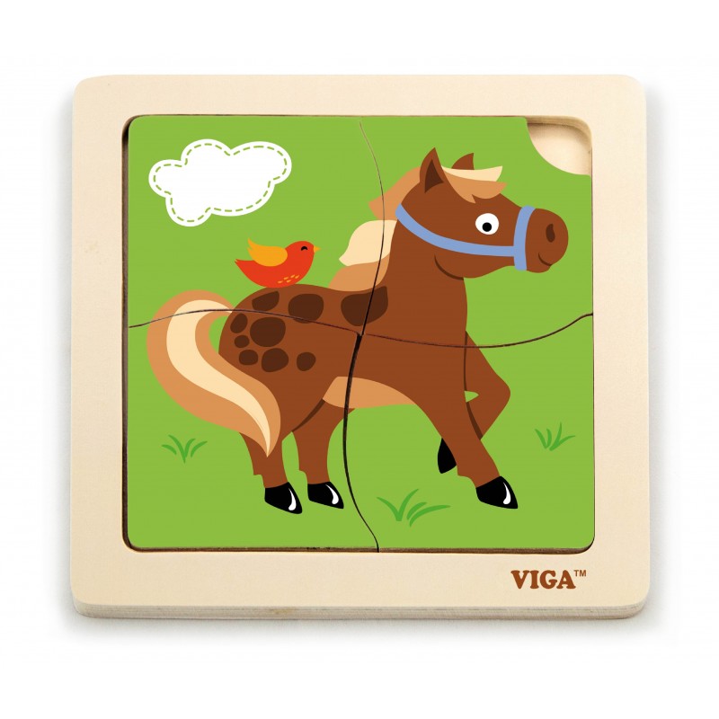 Puzzle din lemn din 4 piese mari - cal, VIGA