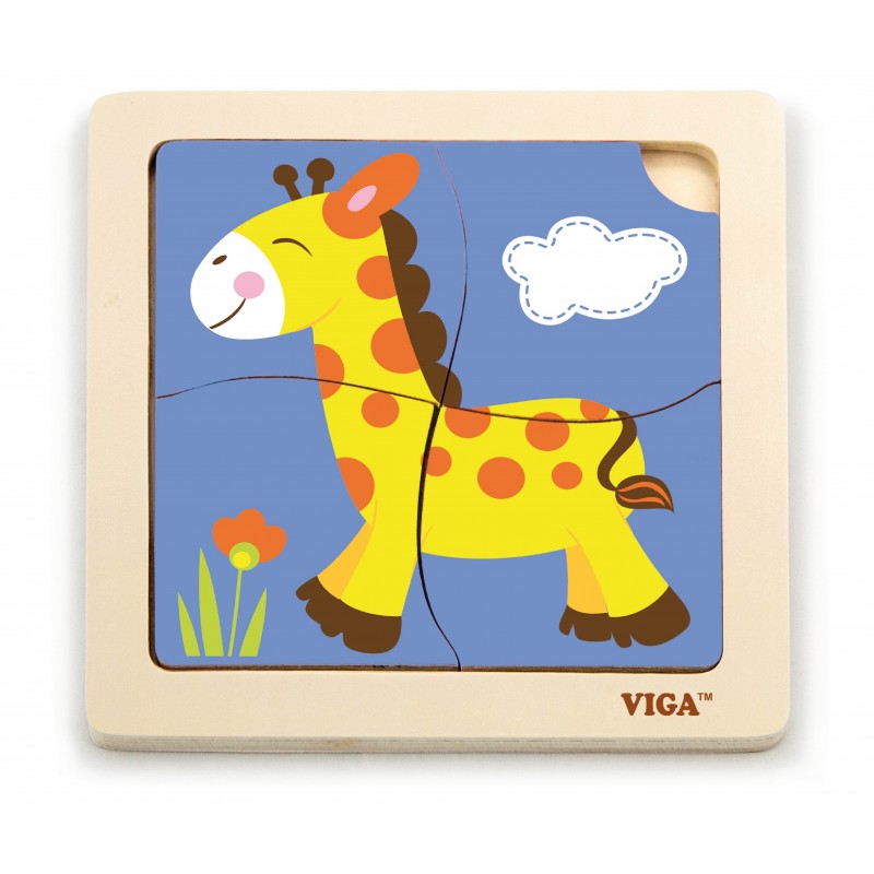 Puzzle din lemn din 4 piese mari - girafa, VIGA