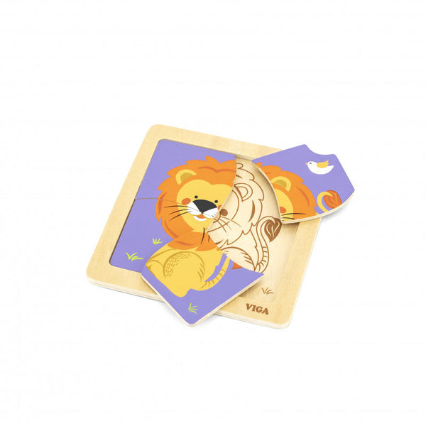 Puzzle din lemn din 4 piese mari - leu, VIGA