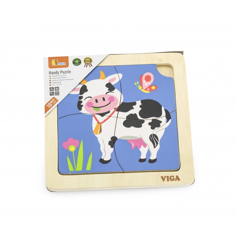 Puzzle din lemn din 4 piese mari - vaca, VIGA