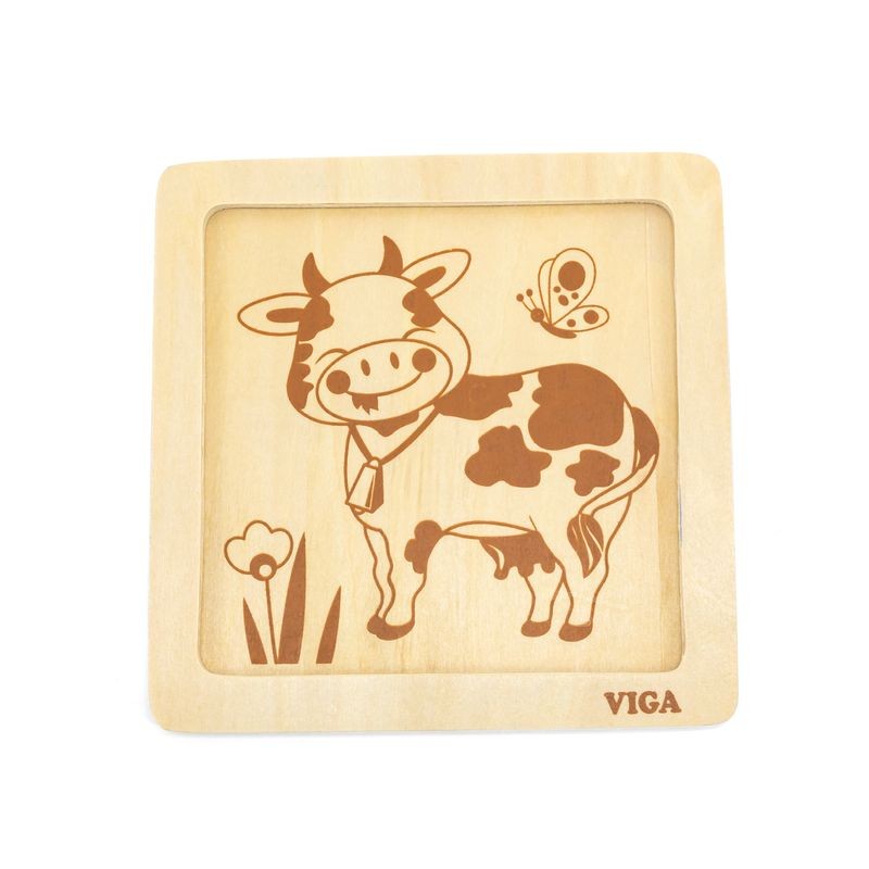 Puzzle din lemn din 4 piese mari - vaca, VIGA