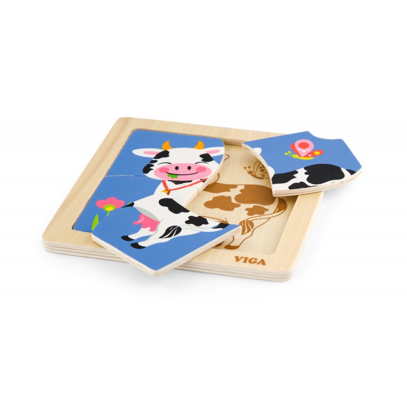 Puzzle din lemn din 4 piese mari - vaca, VIGA