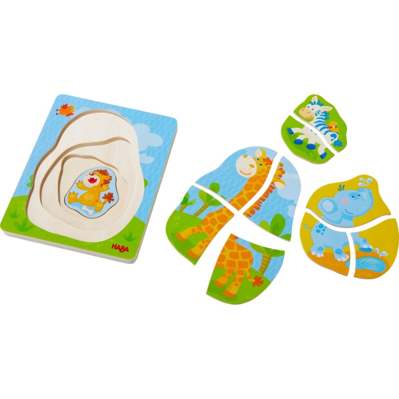 Puzzle din lemn in straturi - Animale salbatice, Haba
