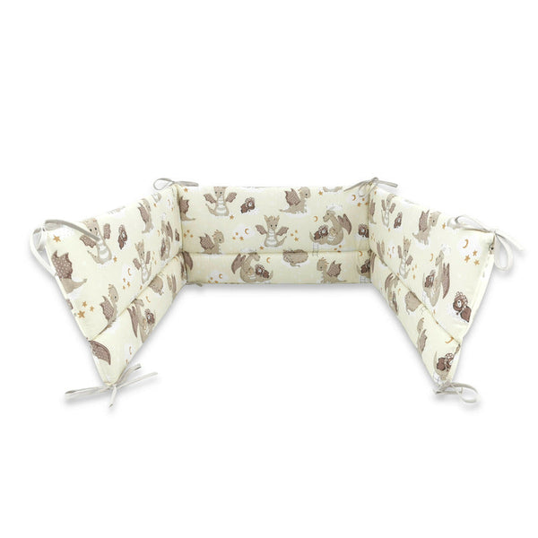 Aparatoare pentru patut 120X60 cm, Din bumbac certificat Oeko Tex Standard 100, 180x30 cm, Cu panglici, Dragons Gray, Qmini