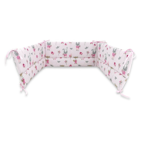 Aparatoare pentru Patut 140X70 cm, Din Bumbac, 210x30 cm, Cu Panglici, Vulpea si Iepurele, Roz, Qmini