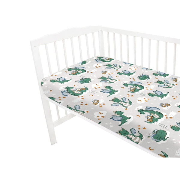 Cearceaf cu elastic pentru patut 140X70 cm, Din bumbac certificat Oeko Tex Standard 100, Dragons Gray, Qmini