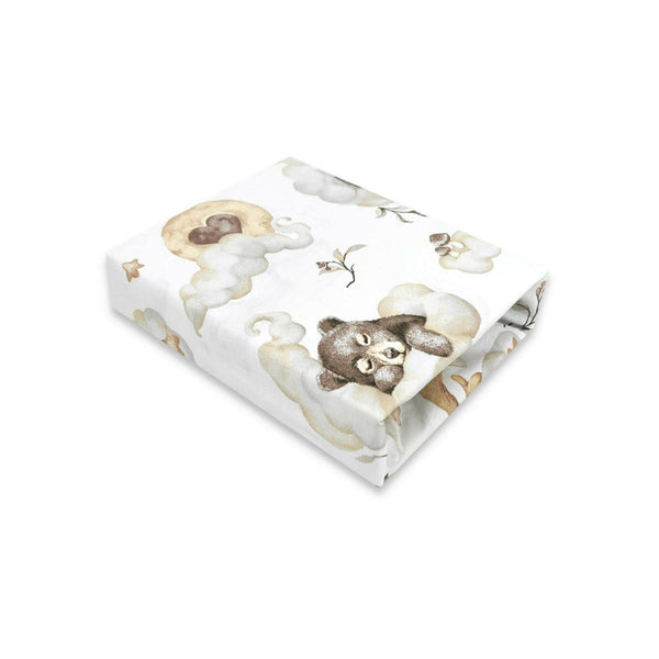 Cearceaf cu elastic pentru patut 140X70 cm, Din bumbac certificat Oeko Tex Standard 100, Teddy Bear and Friends Beige, Qmini