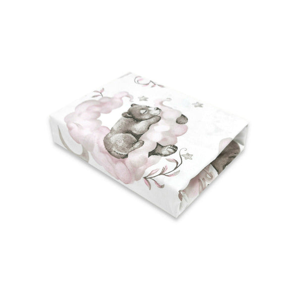 Cearceaf cu elastic pentru patut 140X70 cm, Din bumbac certificat Oeko Tex Standard 100, Teddy Bear and Friends Pink, Qmini