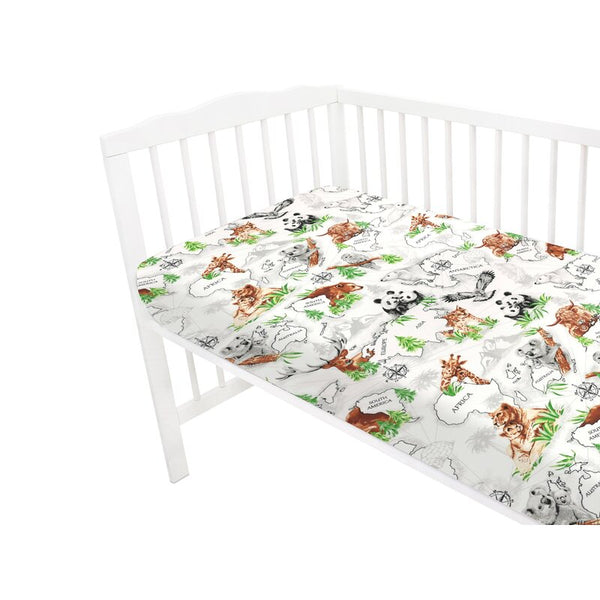 Qmini - Cearceaf cu elastic pentru patut 140X70 cm, Din bumbac certificat Oeko Tex Standard 100, The continents