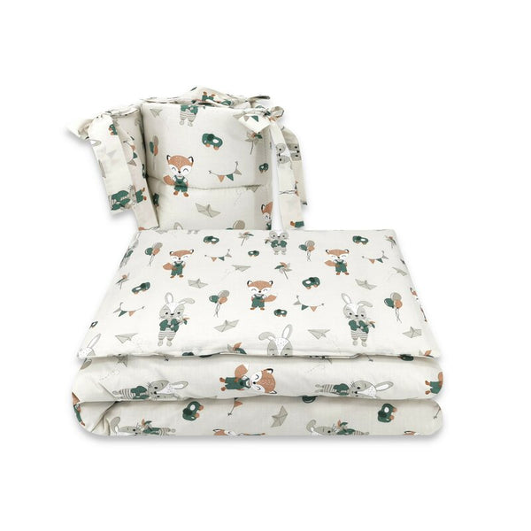 Set lenjerie patut cu 3 piese, din bumbac, pentru patut 120x60 cm, Fox and Rabbit, Beige, Qmini