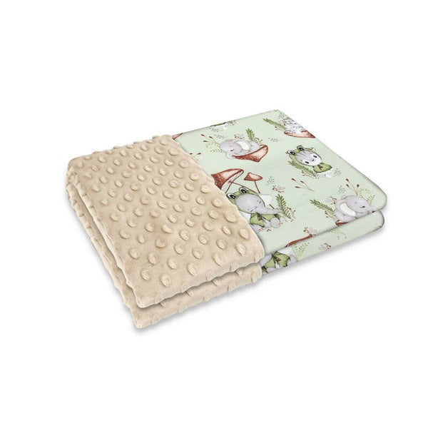 Qmini - Paturica pufoasa cu doua fete, Dimensiune 75x100 cm, Din tesatura Minky si bumbac, Materiale certificate Oeko Tex Standard 100, Frogs