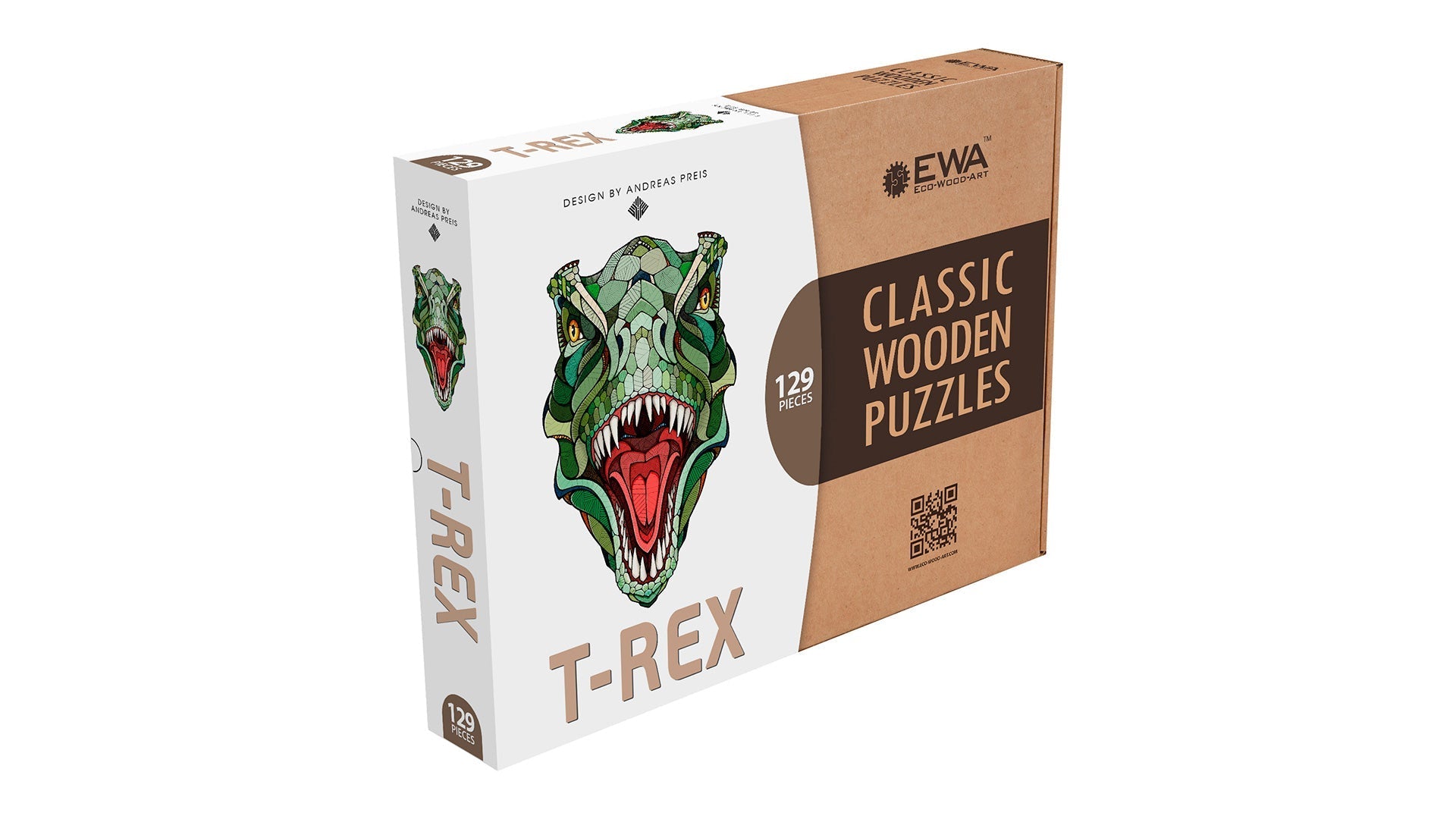 Puzzle din lemn, T-REX, 129 piese @ EWA