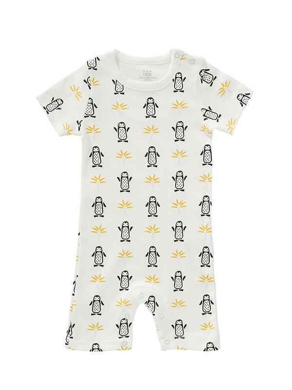 Salopeta de vara, pentru bebelusi 6-12 luni, din bumbac organic, model Pinguin, Fresk