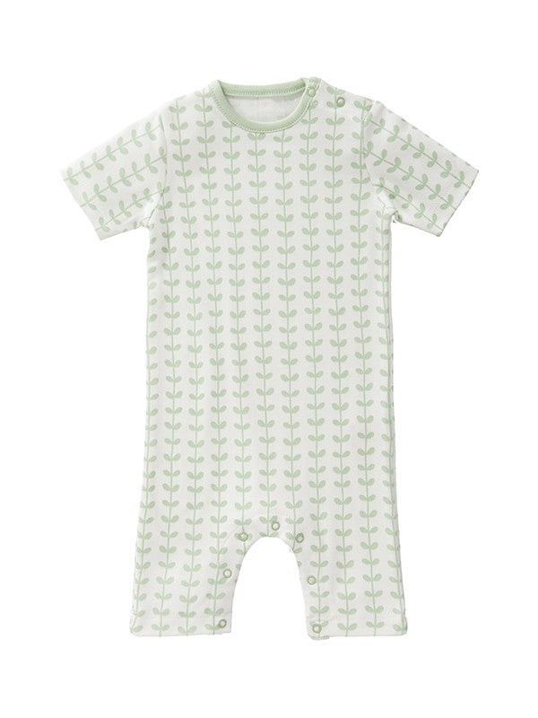 Salopeta de vara, pentru bebelusi 3-6 luni, din bumbac organic, model Leaves mint, Fresk