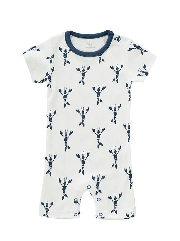 Salopeta de vara, pentru bebelusi 3-6 luni, din bumbac organic, model Lobster blue, Fresk