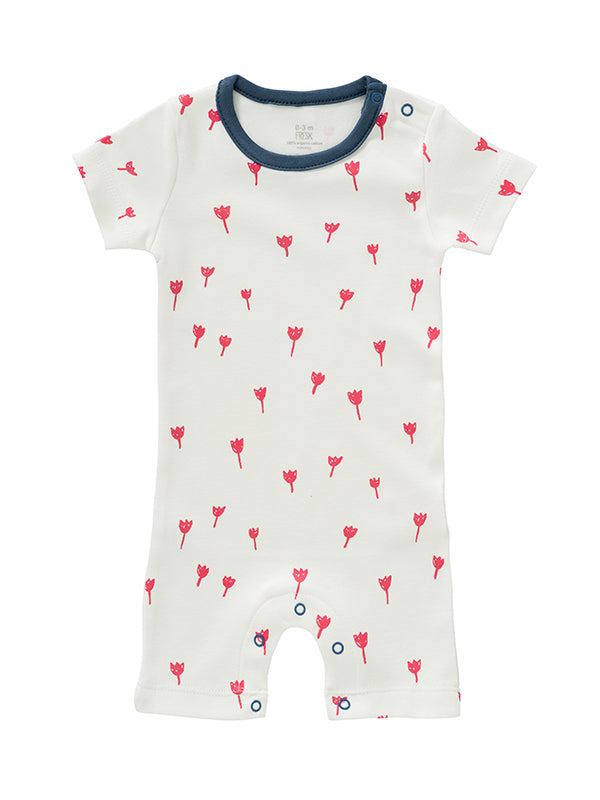 Salopeta de vara, pentru bebelusi 6-12 luni, din bumbac organic, model Tulip red, Fresk