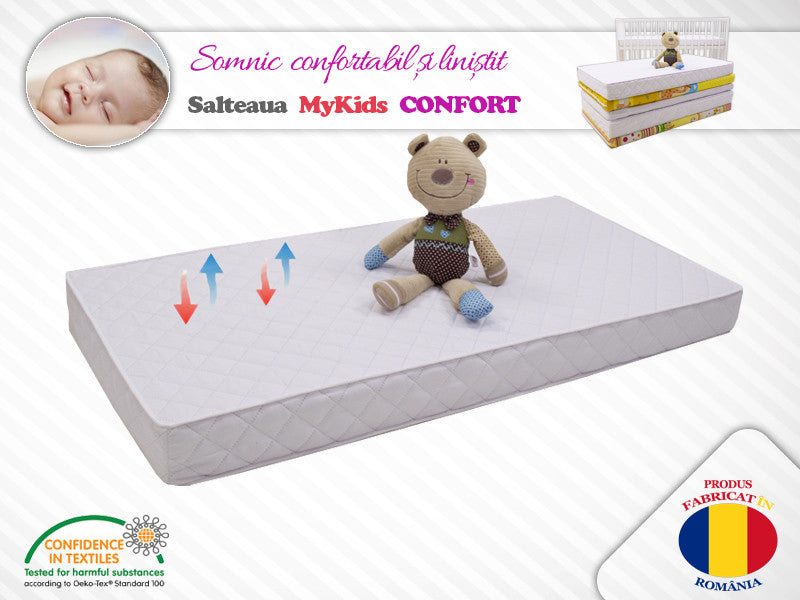 Saltea pentru patut copii, husa cu fermoar, detasabila, Mykids, Cocos, Confort II, 90 x 55 x 8 cm, Waldin