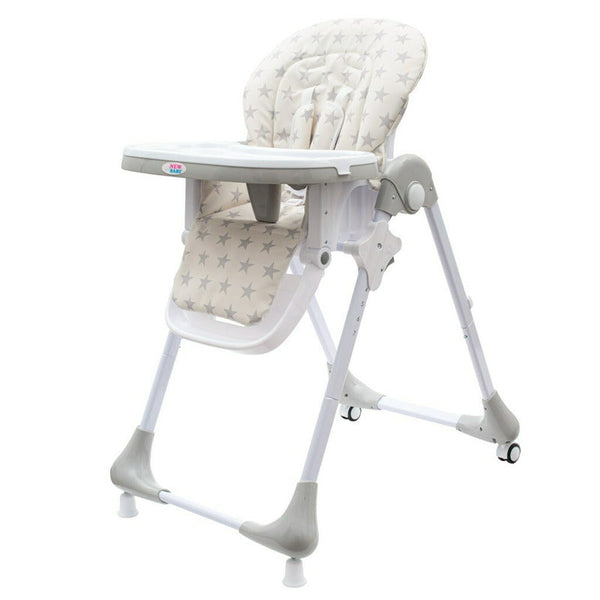 Scaun de masa reglabil in 7 pozitii pe inaltime, Grey Star, Cu husa din piele ecologica, Cu 2 roti, Spatar reglabil in 3 pozitii, Conform cu standardul european de securitate EN 14988:2017, New Baby, New Baby