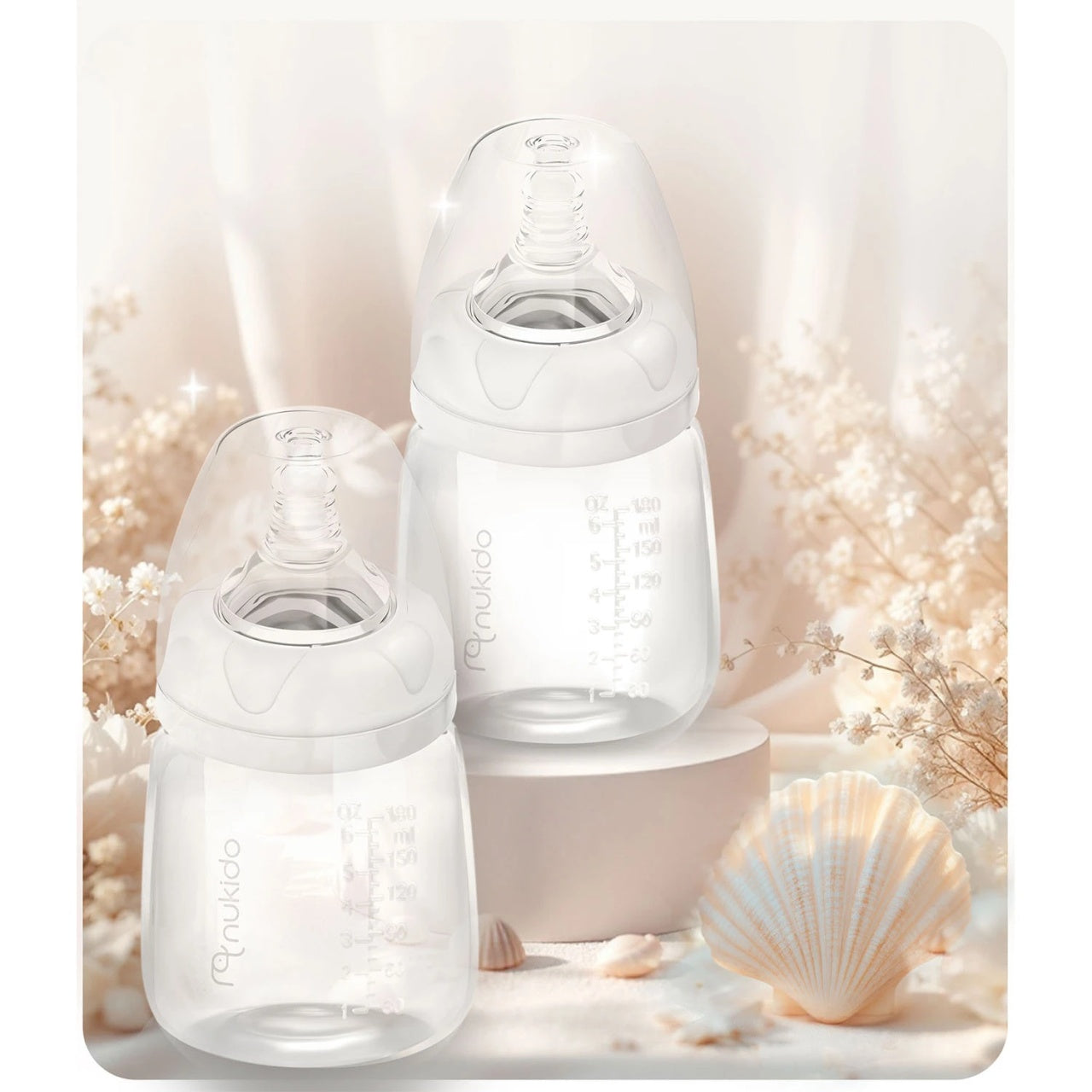 Set 2 Biberoane complete, Nukido, sticle 180 ml, tetine dinamice