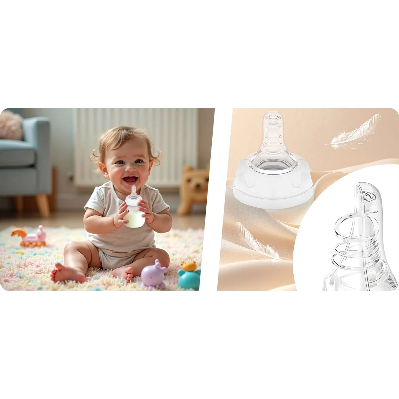 Set 2 Biberoane complete, Nukido, sticle 180 ml, tetine dinamice