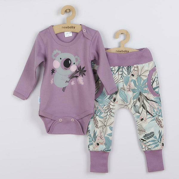 Set 2 piese: body cu maneca lunga, pantaloni, Marime 56, Din bumbac 100%, Rebel Lilac, New Baby