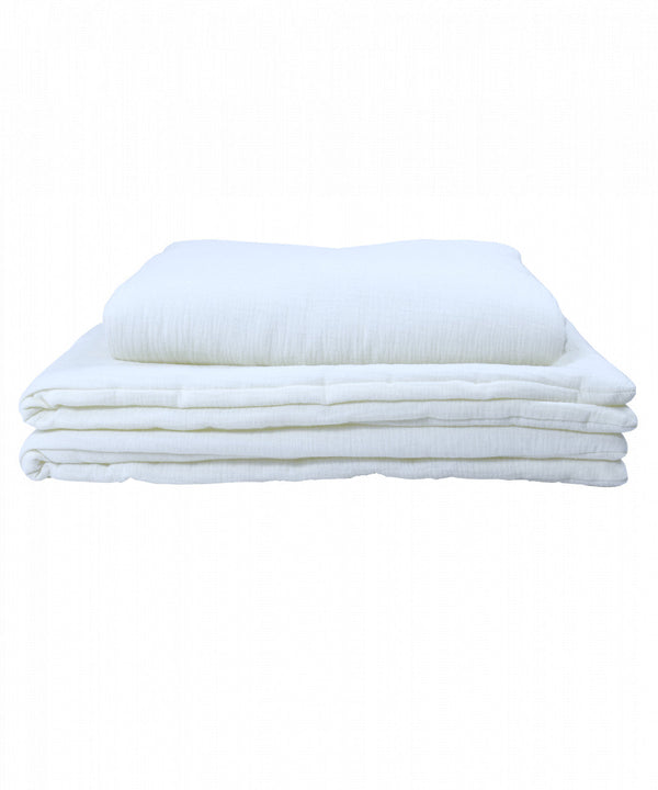 Set 2 piese, Lenjerie pentru patut copii, marimea S, pilota cu umplutura 75 x 50 cm, perna 25 x 30 cm, bumbac muselina, Koell, Crem