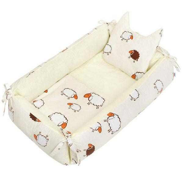 Set 3 piese, Baby Nest multifunctional, Cu paturica si pernuta cu urechi, Sheep Beige, New Baby