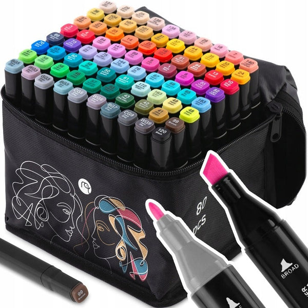 Set 80 De Markere De Colorat, cu 2 capuri, cu alcool, Nukido, NK-912